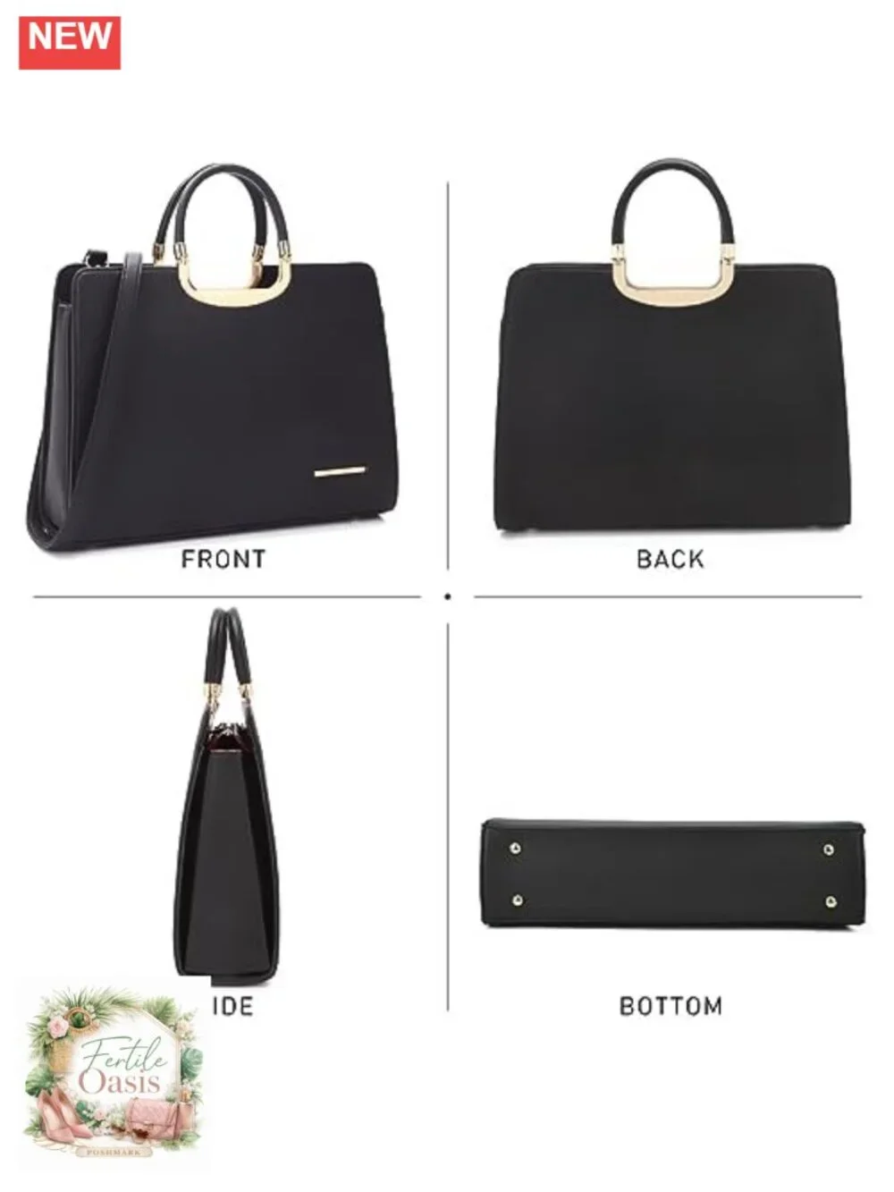 Vegan PU Leather Satchel Purse with Matching Wallet, Work Bag Tote